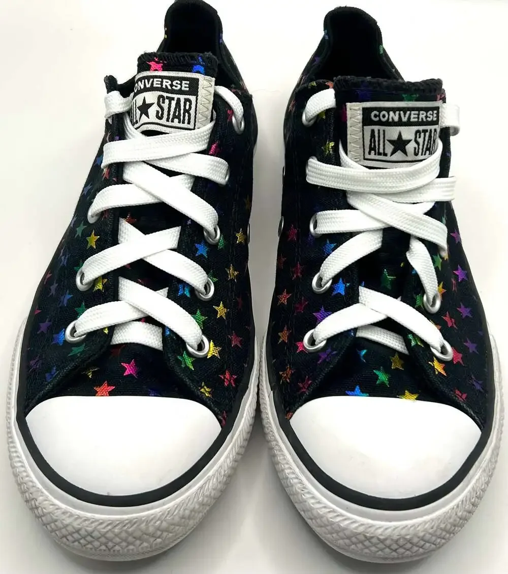 Converse All Star Girls' Low Top Sneakers with Rainbow Star Print, Size 3